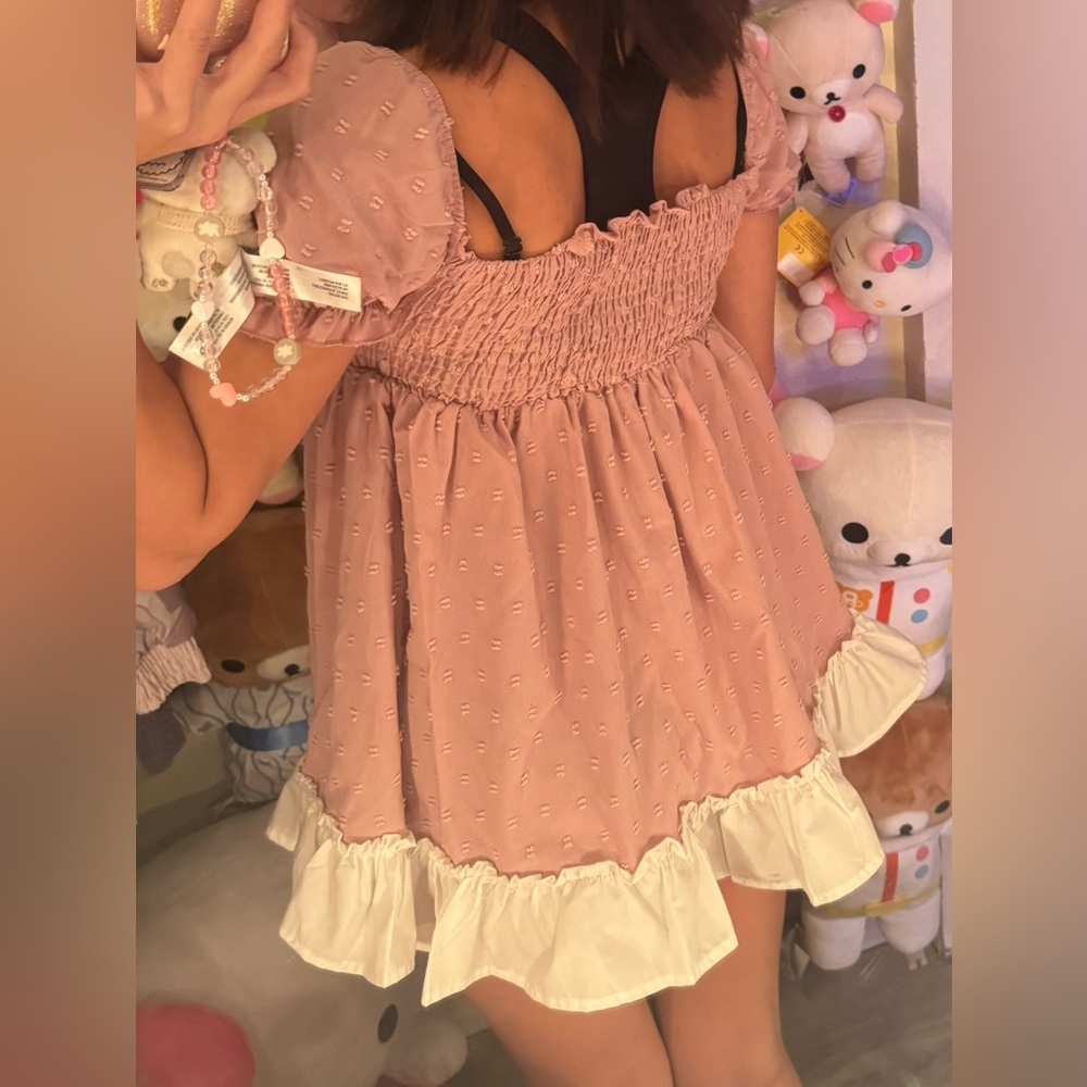 Pink and white babydoll dress with a touch of fairy charm